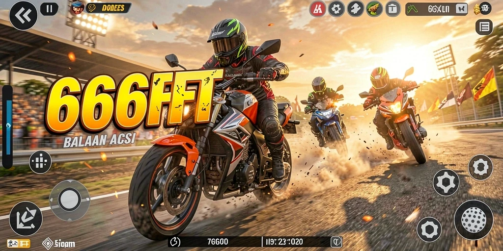 Screenshot intens dari balapan motor di 666FF.