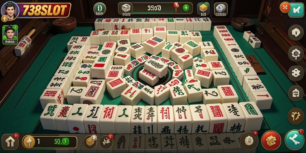 Tampilan gameplay permainan Mahjong di 738SLOT yang seru.