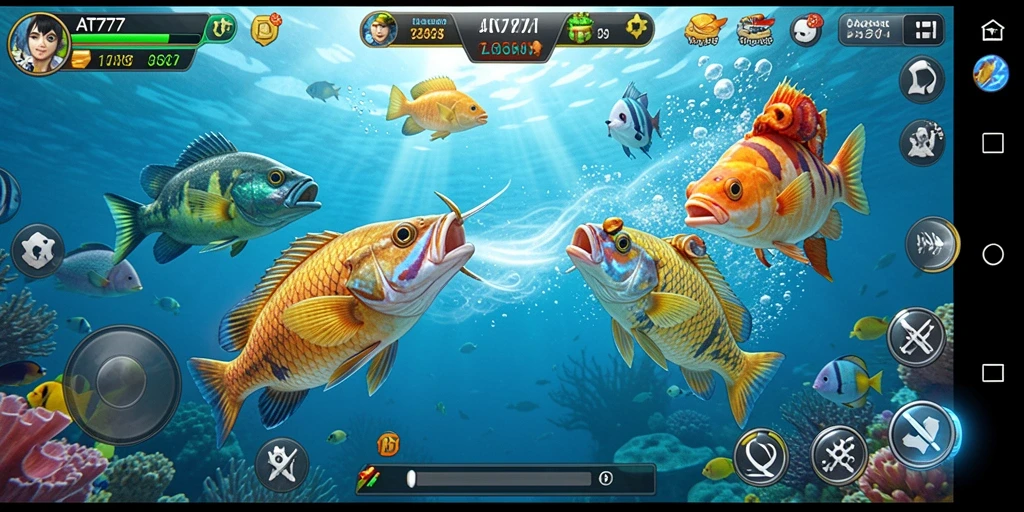 Tampilan gameplay menarik dengan berbagai jenis ikan untuk ditembak.