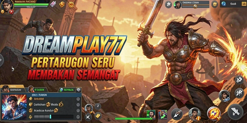 Tampilan pertarungan seru dalam <strong>DREAMPLAY77</strong> dengan karakter beraksi.