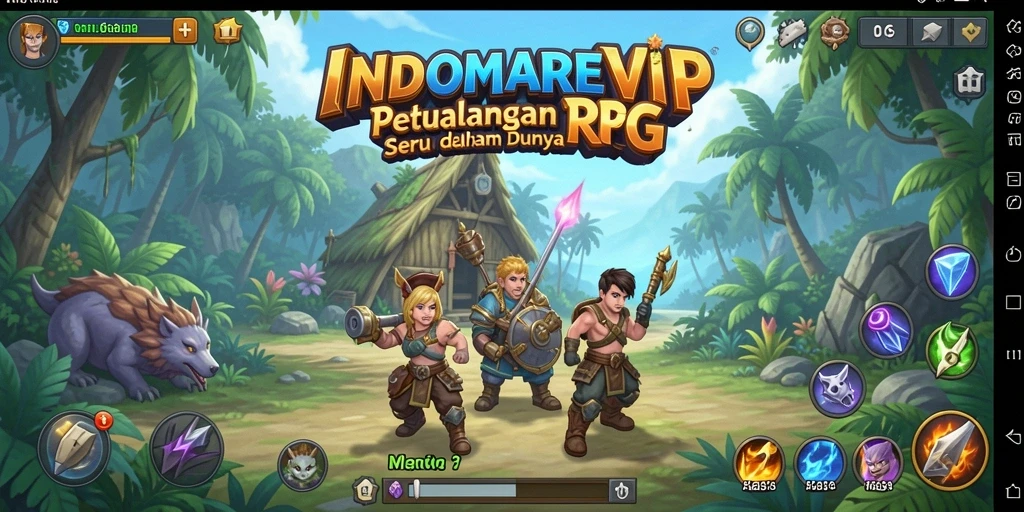 Screenshot gameplay INDOMAREVIP menampilkan pertarungan epik dan karakter menarik.