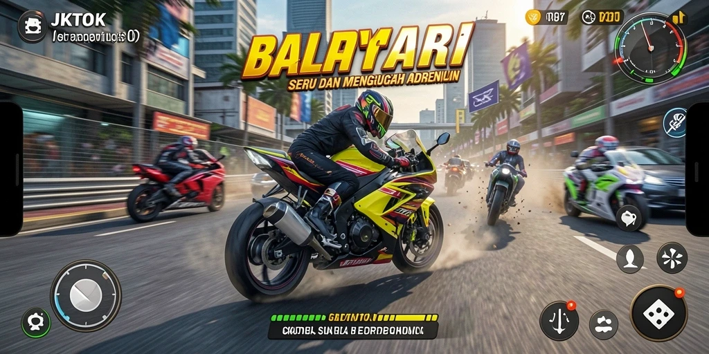 Gameplay menegangkan di JKTOK dengan balapan motor cepat.