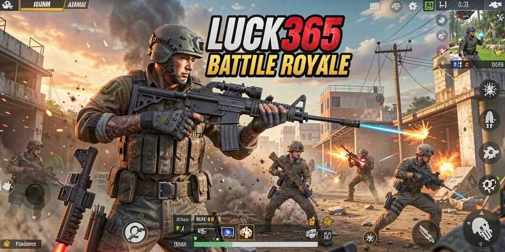 Tampilan gameplay LUCK365 yang intens dan seru dalam pertempuran Battle Royale.