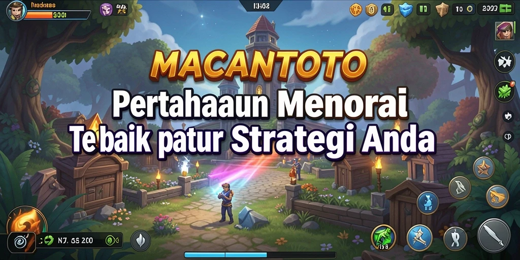 Screenshot gameplay <strong>MACANTOTO</strong> menampilkan aksi pertahanan menara yang mendebarkan.