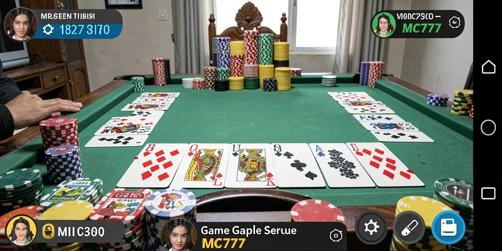 Tampilan gameplay seru MC777 saat bermain Gaple dengan teman.