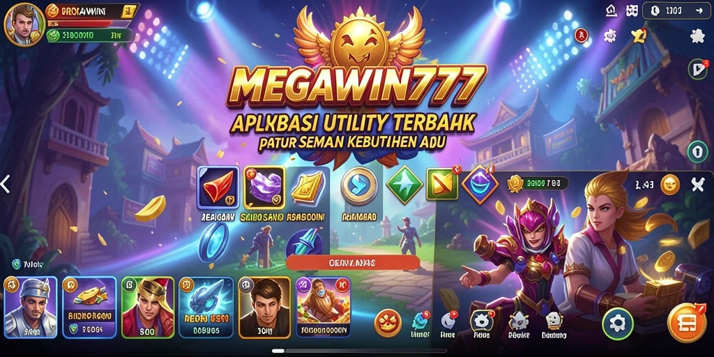 Screenshot gameplay aplikasi Utility MEGAWIN777 yang menampilkan fitur-fitur unggulan.