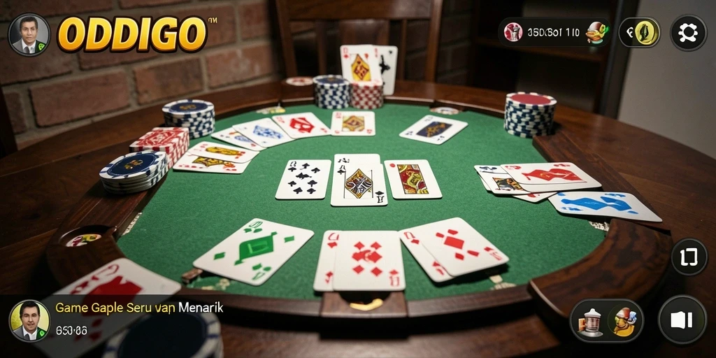 Tampilan utama gameplay Gaple di ODDIGO dengan antarmuka yang menarik.