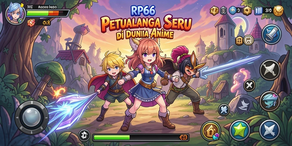 Tampilan gameplay seru di dunia anime yang penuh warna.
