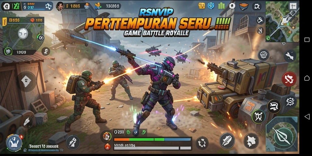 Screenshot RSNVIP menampilkan pertarungan seru dalam arena Battle Royale.
