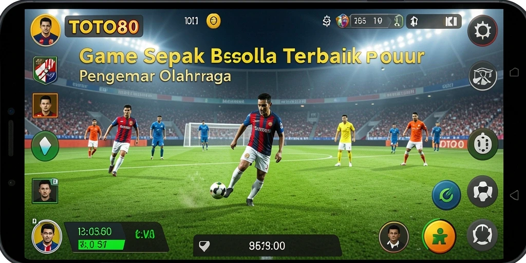 Tampilan gameplay TOTO80 dengan aksi pemain di lapangan sepak bola.