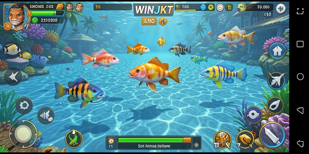 Tampilan gameplay dari WINJKT yang menampilkan keseruan Tembak Ikan.